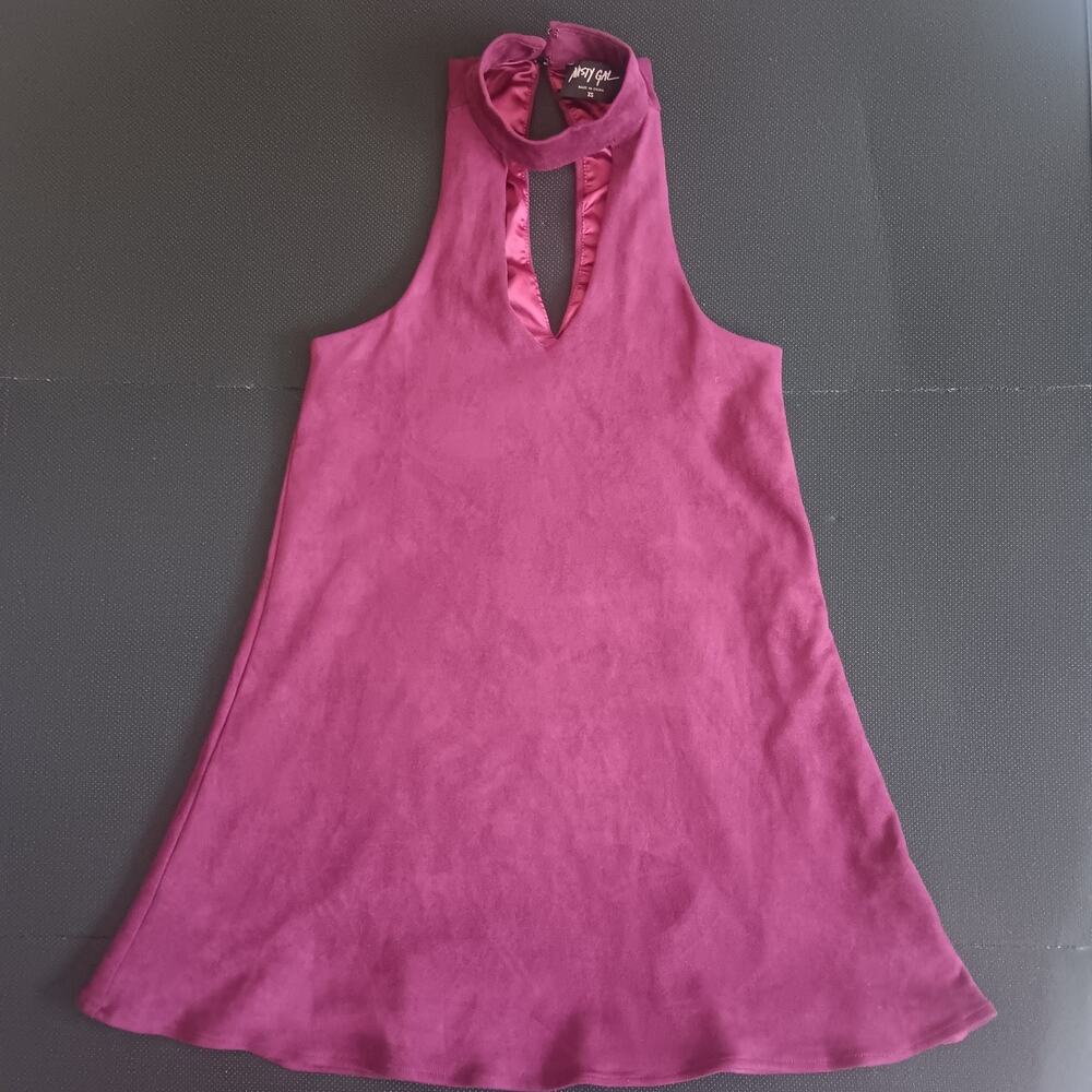 Nasty Gal Mini Dress Womens XS‎ Deep Burgandy Velvet High Neck Choker